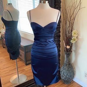 Fitted Satin Midnight Blue Cocktail Dress.